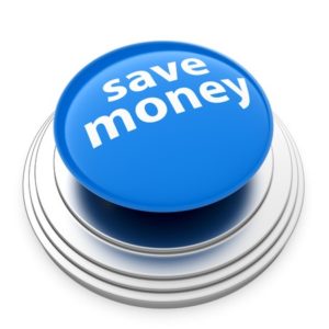 30451200 - 3d render of blue save money button isolated on white background